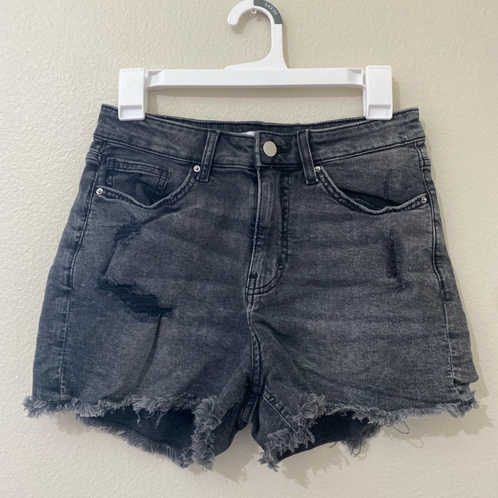 Black ripped jean shorts